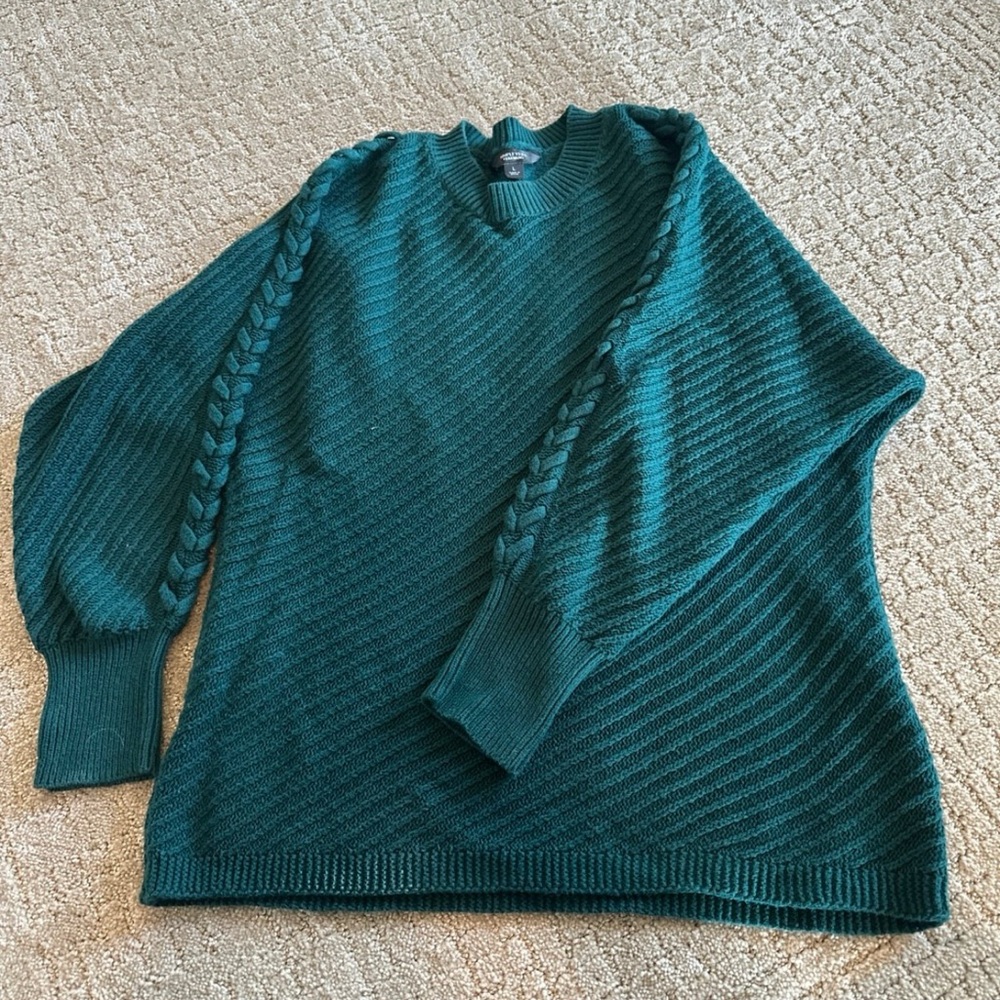 Teal Sweater with Braided Sleeves